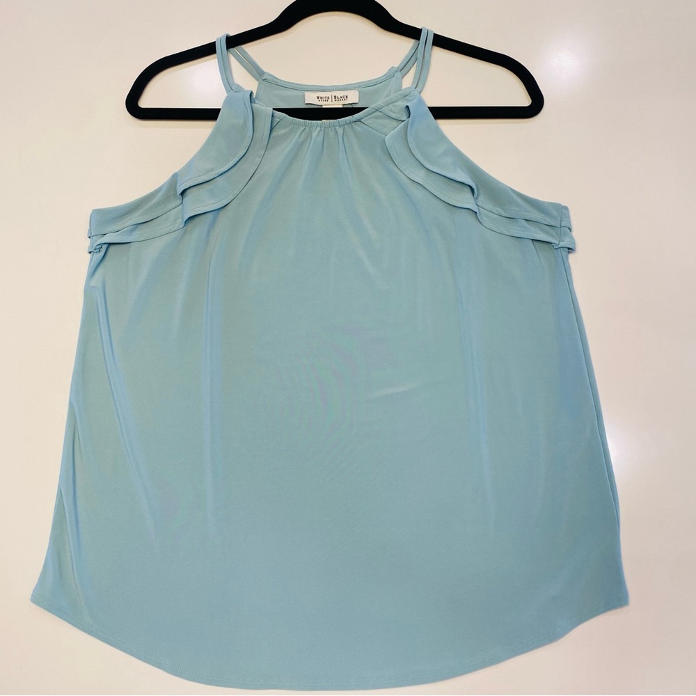 White House Black Market Sea Blue Ruffle Sleeveless Top Tank Size Large L